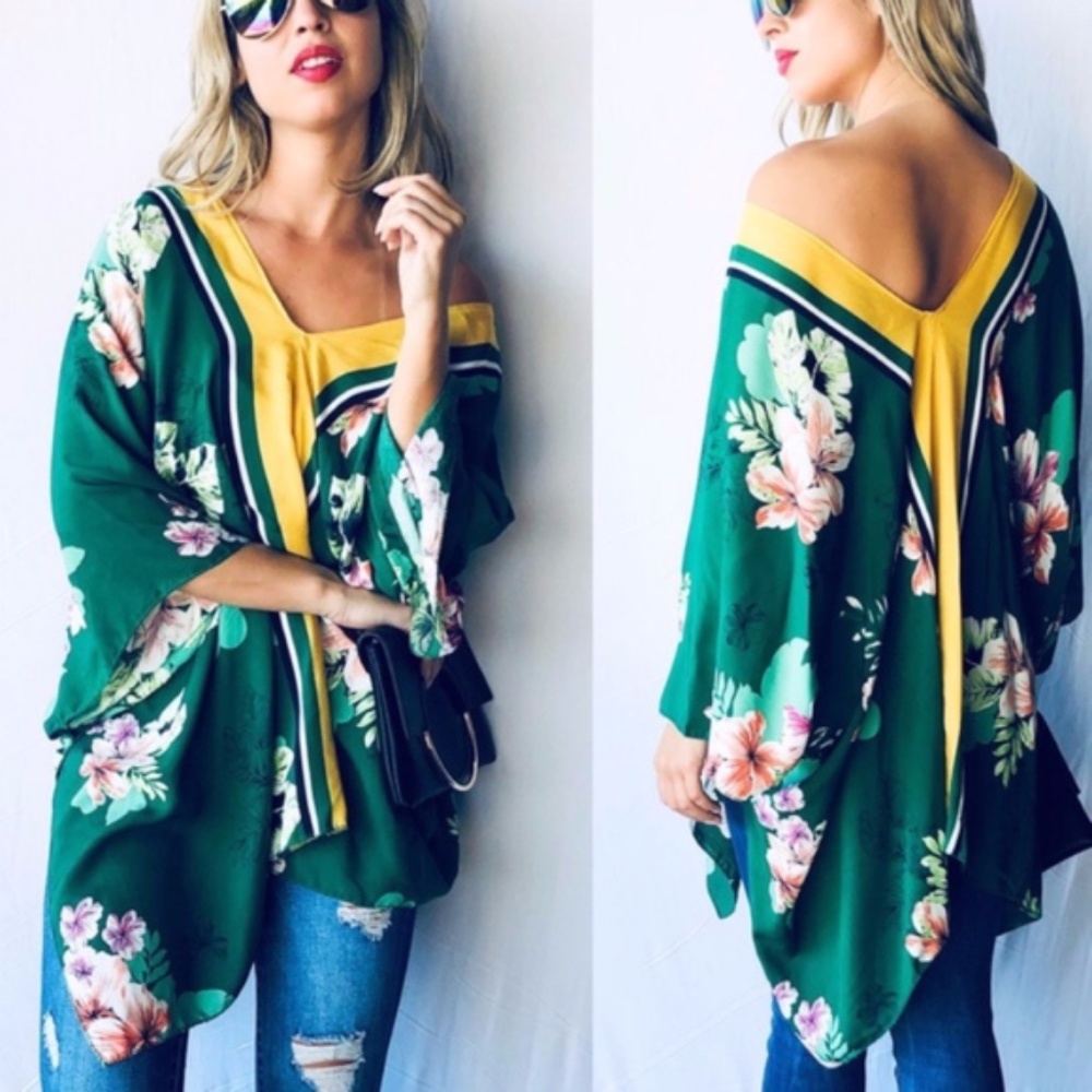 kYLEEN Floral Kimono Top - GREEN
